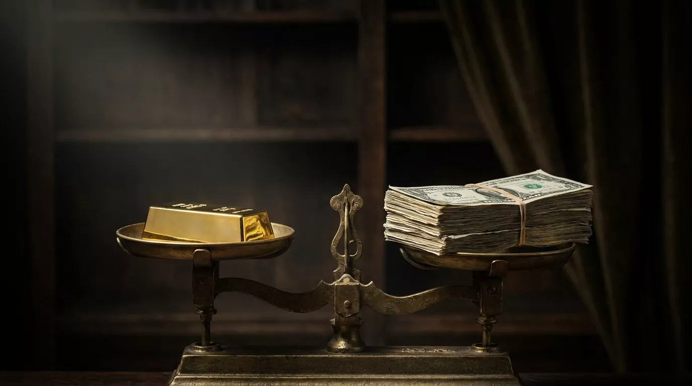 A balance scale weighing gold, representing a careful retirement-funds rollover decision.